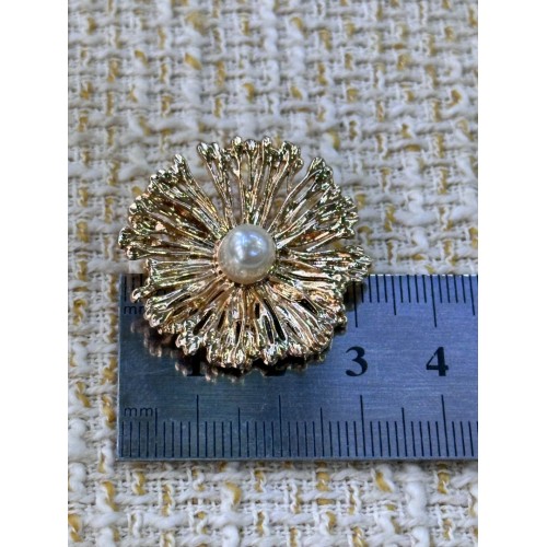 32mm 2  Adet İnci Detaylı Işıltılı Gold Çiçek Düğme – Premium Tasarım