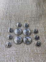 Gümüş Armalı Metal Düğme Seti – Klasik & Şık Tasarım 4 büyük(23mm)-8 küçük(15mm)