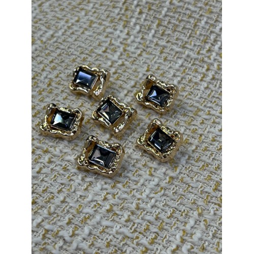 ✨18 mm  Gold Çerçeveli Füme Kristal Düğme – Lüks & Işıltılı Tasarım