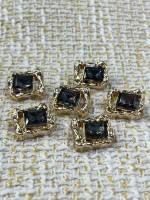 ✨18 mm  Gold Çerçeveli Füme Kristal Düğme – Lüks & Işıltılı Tasarım