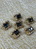 ✨18 mm  Gold Çerçeveli Füme Kristal Düğme – Lüks & Işıltılı Tasarım