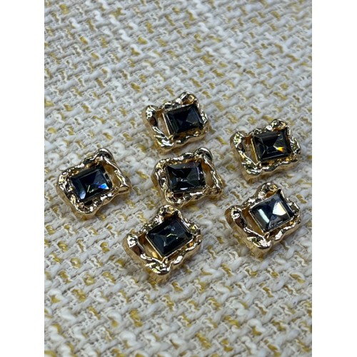 ✨18 mm  Gold Çerçeveli Füme Kristal Düğme – Lüks & Işıltılı Tasarım