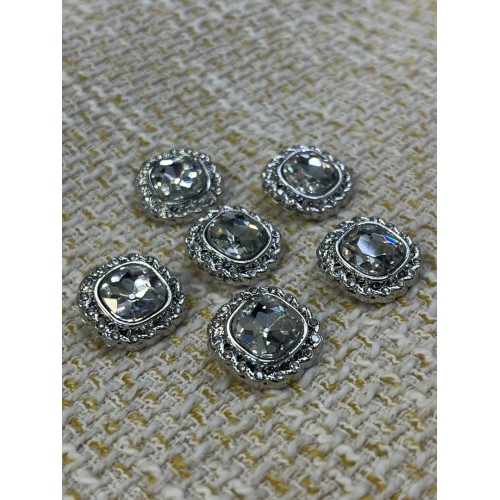 ✨18mm  Silver Çerçeveli Kristal Taşlı Düğme – Işıltılı & Zarif Tasarım