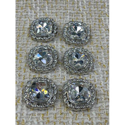 ✨25mm Silver Çerçeveli Kristal Taşlı Düğme – Işıltılı & Zarif Tasarım