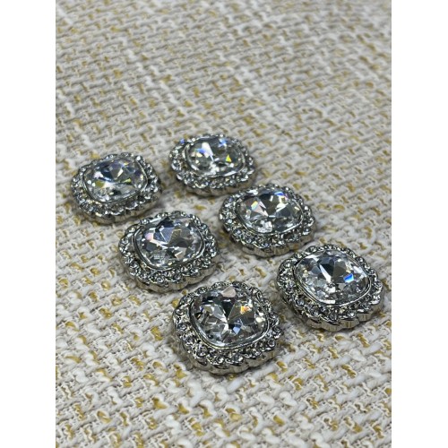 ✨25mm Silver Çerçeveli Kristal Taşlı Düğme – Işıltılı & Zarif Tasarım