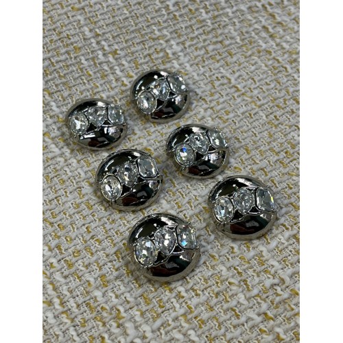 ✨23mm  Silver Kristal Detaylı Oval Düğme – Modern & Işıltılı Tasarım