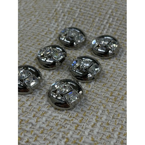 ✨23mm  Silver Kristal Detaylı Oval Düğme – Modern & Işıltılı Tasarım