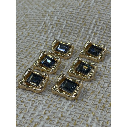 ✨23mm  Gold Çerçeveli Füme Kristal Düğme – Lüks & Işıltılı Tasarım