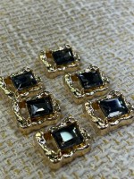 ✨23mm  Gold Çerçeveli Füme Kristal Düğme – Lüks & Işıltılı Tasarım