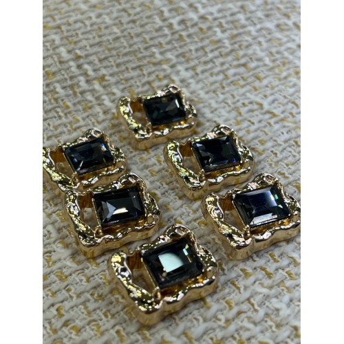 ✨23mm  Gold Çerçeveli Füme Kristal Düğme – Lüks & Işıltılı Tasarım