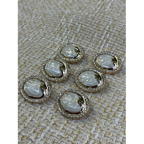 ✨ 25mm Gold Çerçeveli İnci Efektli Taşlı Düğme – Zarif & Lüks Tasarım