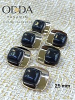 ✨ 6’lı 25 mm Gold Zemin siyah Taşlı Düğme Seti – Modern & Premium