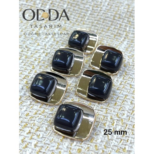 ✨ 6’lı 25 mm Gold Zemin siyah Taşlı Düğme Seti – Modern & Premium