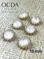 ✨ 6’lı 18 mm Gold Çerçeveli Sedef Görünümlü Düğme Seti – Zarif & Klasik