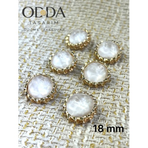 ✨ 6’lı 18 mm Gold Çerçeveli Sedef Görünümlü Düğme Seti – Zarif & Klasik