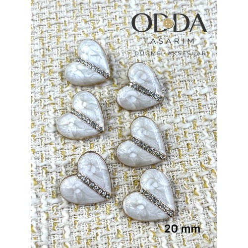 ✨ 6’lı 20 mm Gold Çerçeveli Kalp Form Sedef Görünümlü Taşlı Düğme Seti – Zarif & Şık