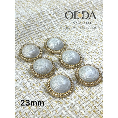 ✨ 6’lı 23 mm Gold Çerçeveli Sedef Desenli Taşlı Düğme Seti – Klasik & Işıltılı