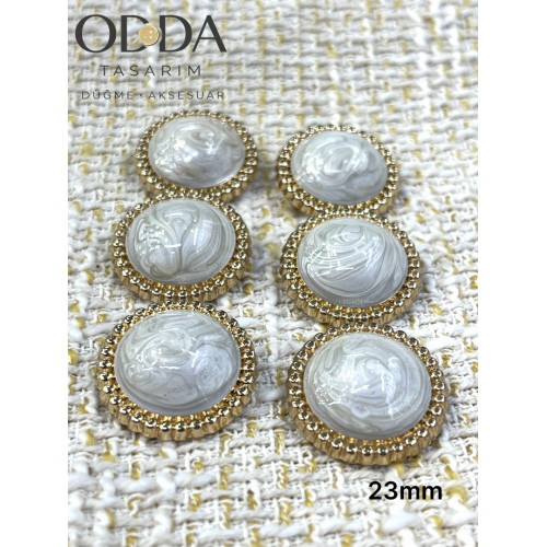 ✨ 6’lı 23 mm Gold Çerçeveli Sedef Desenli Taşlı Düğme Seti – Klasik & Işıltılı