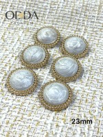 ✨ 6’lı 23 mm Gold Çerçeveli Sedef Desenli Taşlı Düğme Seti – Klasik & Işıltılı