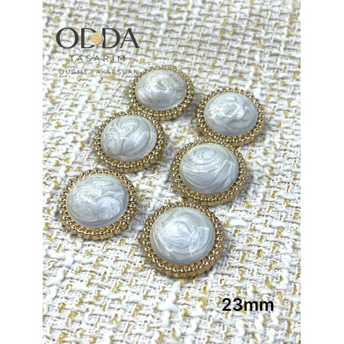 ✨ 6’lı 23 mm Gold Çerçeveli Sedef Desenli Taşlı Düğme Seti – Klasik & Işıltılı