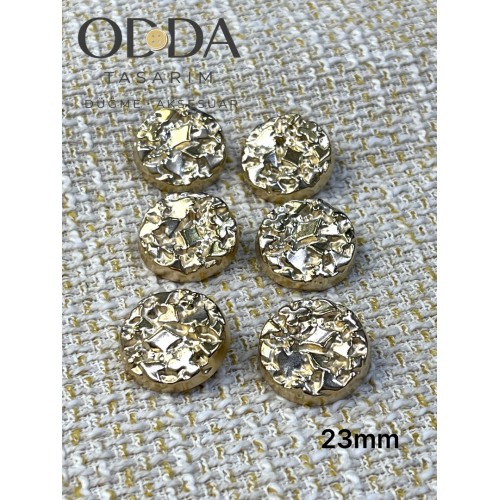✨ 6’lı 23 mm Gold Dokulu Metal Düğme Seti – Modern & Güçlü