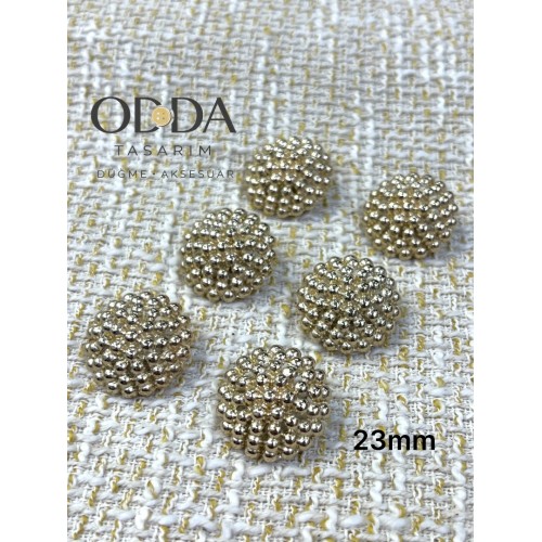 ✨ 6’lı 23 mm Gold Boncuk Dokulu Metal Düğme Seti – Işıltılı & Şık
