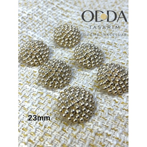 ✨ 6’lı 23 mm Gold Boncuk Dokulu Metal Düğme Seti – Işıltılı & Şık