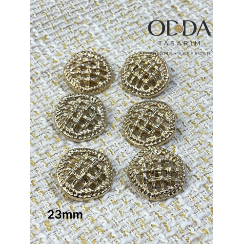 ✨ 6’lı 23 mm Gold Hasır Dokulu Metal Düğme Seti – Klasik & Zarif