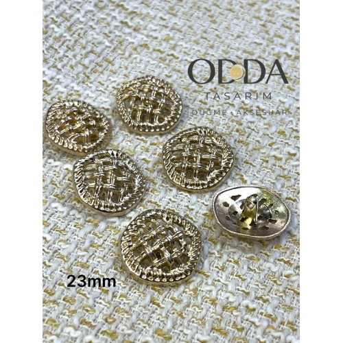 ✨ 6’lı 23 mm Gold Hasır Dokulu Metal Düğme Seti – Klasik & Zarif