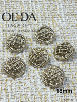 ✨ 6’lı 18 mm Gold Hasır Dokulu Metal Düğme Seti – Klasik & Zarif
