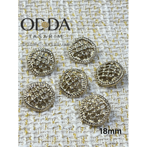 ✨ 6’lı 18 mm Gold Hasır Dokulu Metal Düğme Seti – Klasik & Zarif