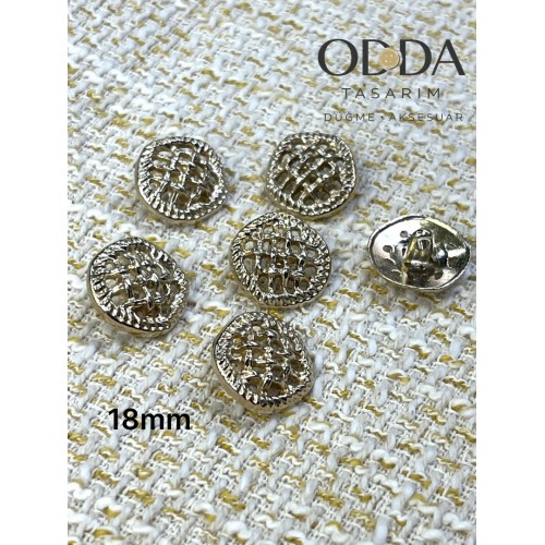 ✨ 6’lı 18 mm Gold Hasır Dokulu Metal Düğme Seti – Klasik & Zarif