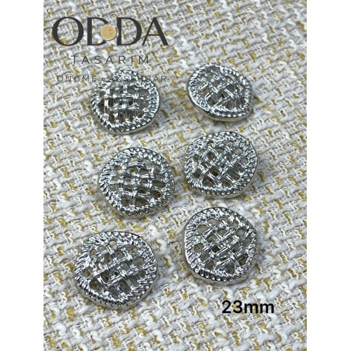 ✨ 6’lı 23 mm Gümüş Hasır Dokulu Metal Düğme Seti – Klasik & Zamansız