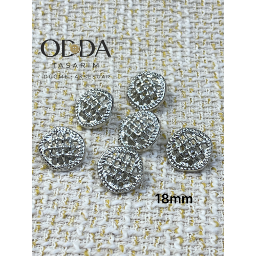 ✨ 6’lı 18 mm Gümüş Hasır Dokulu Metal Düğme Seti – Klasik & Zamansız