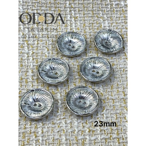 ✨ 6’lı 23 mm Gümüş Işın Desenli Metal Düğme Seti – Modern & Şık