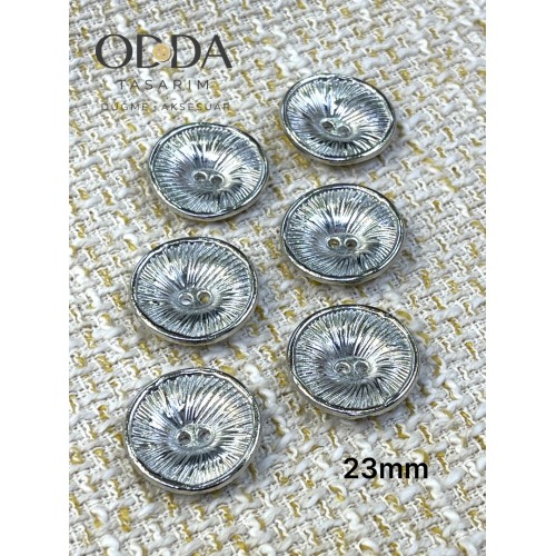 ✨ 6’lı 23 mm Gümüş Işın Desenli Metal Düğme Seti – Modern & Şık