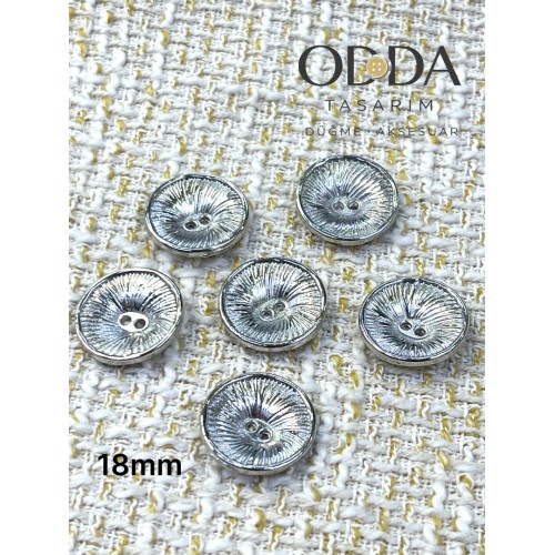 ✨ 6’lı 18 mm Gümüş Işın Desenli Metal Düğme Seti – Modern & Şık